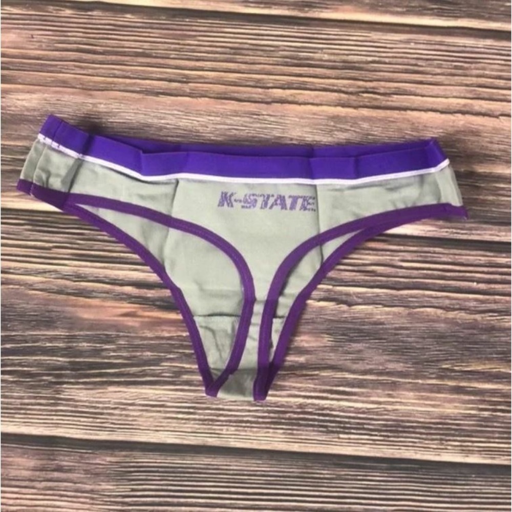 NUYU Kansas‎ State University Wildcats KSU Gray Purple NEW Womens Thong Size XL